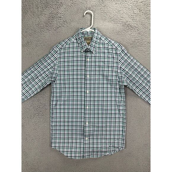 Duluth Trading Co Button Down Shirt Men Small Blue Green Shepherd Check Trim Fit - Picture 1 of 9